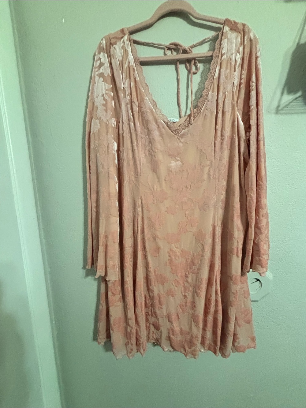 Lovesick Blush Floral Lace-Trim Long Sleeve Swing Dress